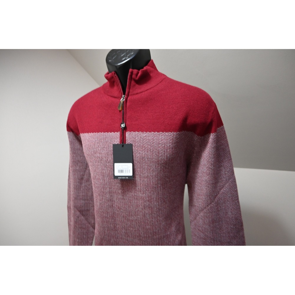 Bobby Jones Quarter-Zip Sweater Mens Medium Red Herringbone 100% Wool NWT